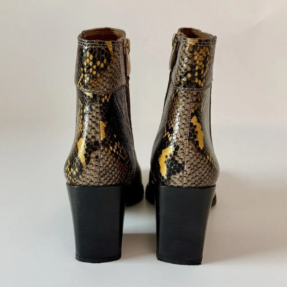 Franco Sarto Women's Size 7M Snake Print Leather Zip Ankle Bootie w/ Block Heel